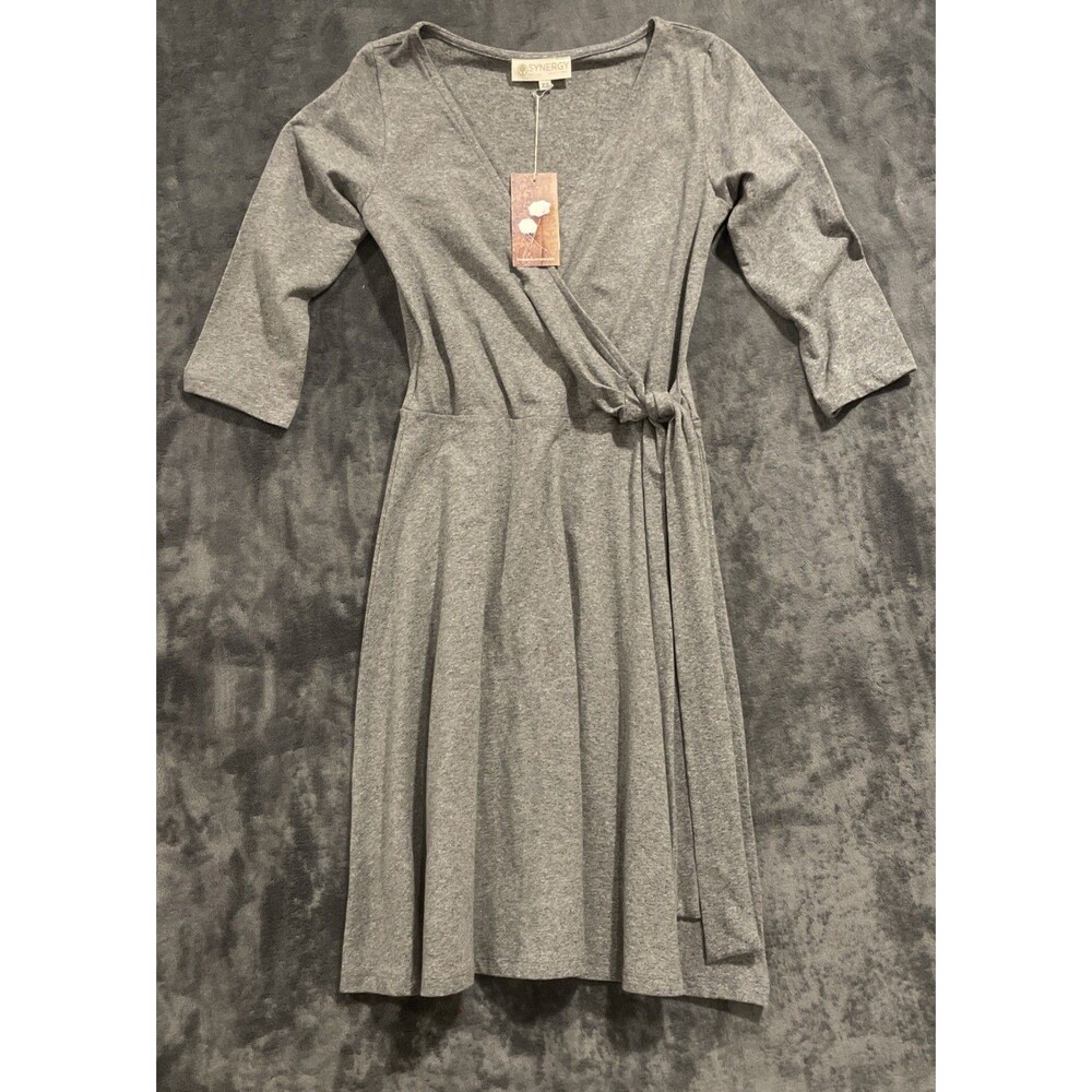 Organic Cotton Blend SYNERGY 3/4 Sleeve Ashley Wrap Dress Classic Grey F19-BWD6